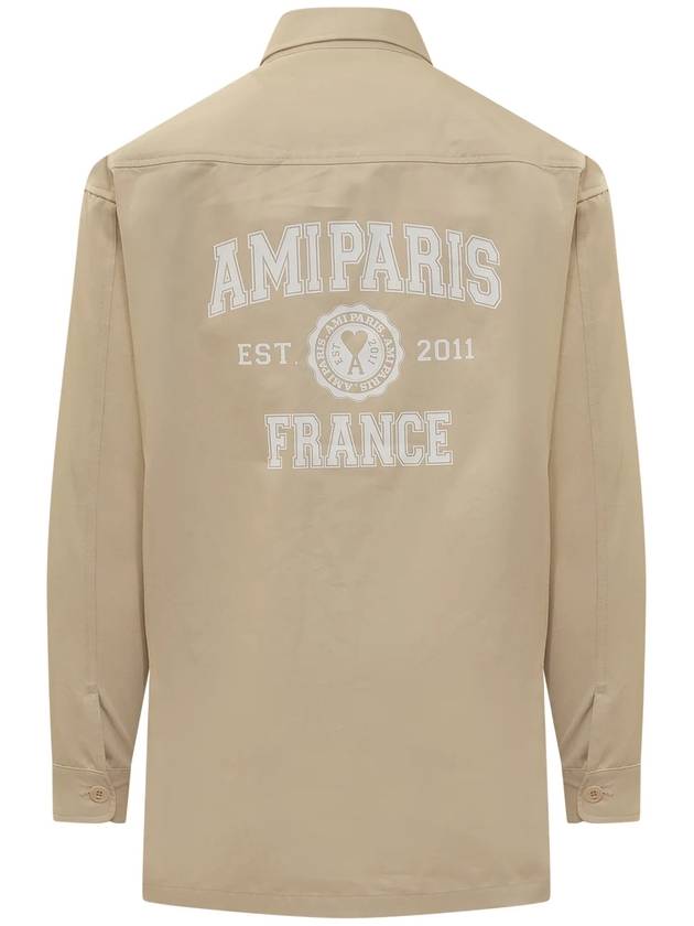 Back Printing Logo Cotton Long Sleeve Shirt Beige - AMI - BALAAN 3