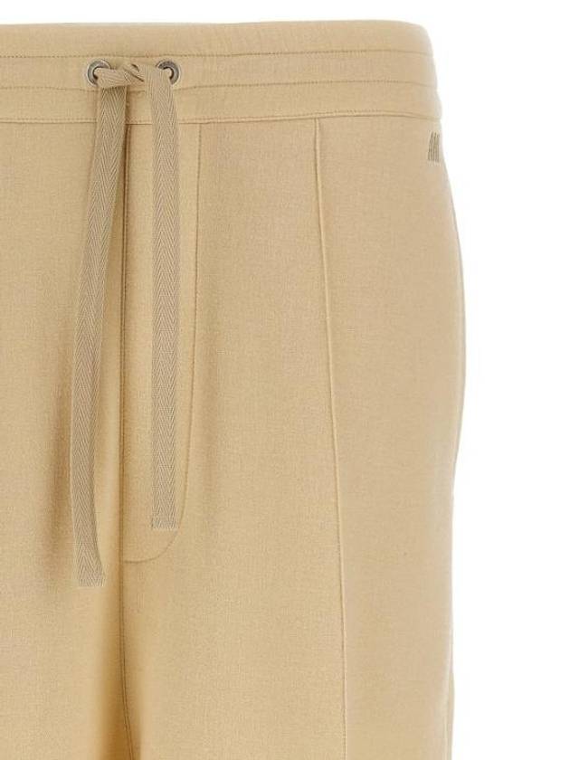 Elastic Waist Viscose Wool Straight Pants Ivory - AMI - BALAAN 4