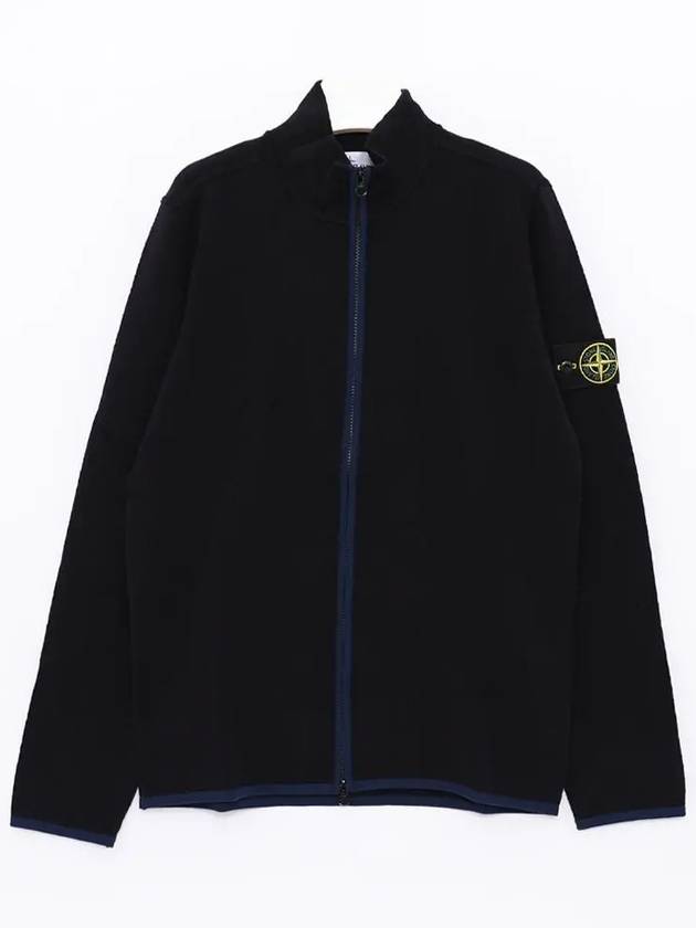 Compass Patch High Neck Stretch Wool Zip Up Cardigan Navy - STONE ISLAND - BALAAN 4