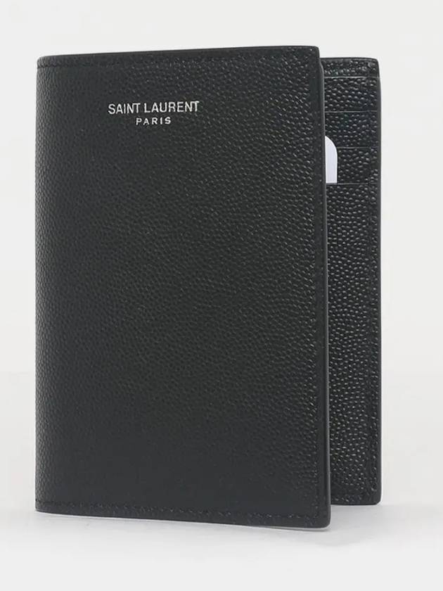 Logo Grain Leather Half Wallet Black - SAINT LAURENT - BALAAN 3