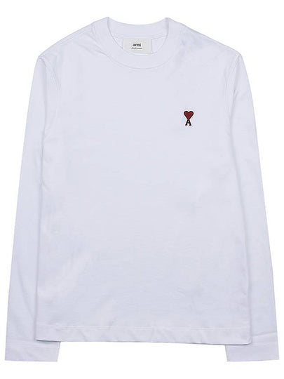 Chain Stitch Heart Logo Long Sleeve T-Shirt White - AMI - BALAAN 2