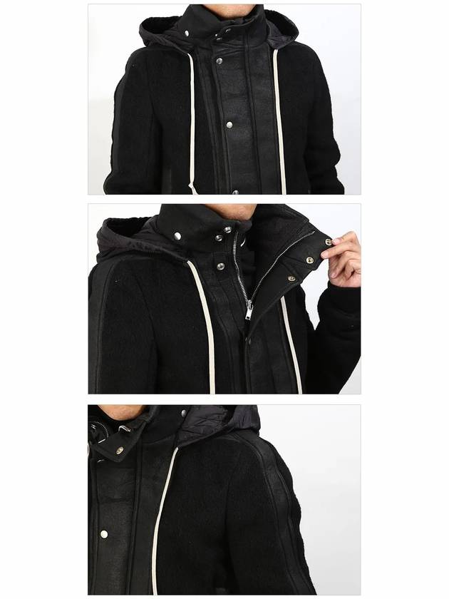 Men's Zipper Button Wool Hooded Jacket Black - RICK OWENS - BALAAN 5