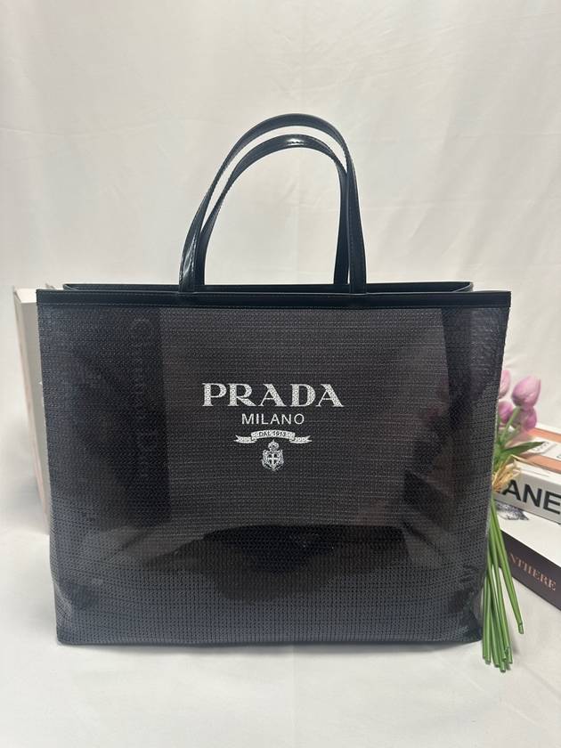 Medium sequin mesh tote bag beach black 1BG416 - PRADA - BALAAN 2