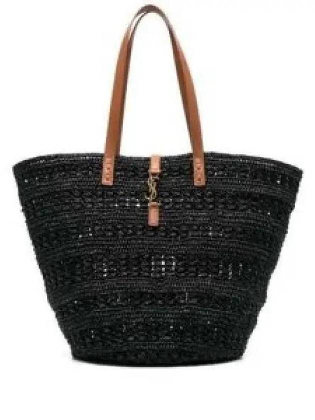 Top Handle Raffia Tote Bag Black - SAINT LAURENT - BALAAN 2