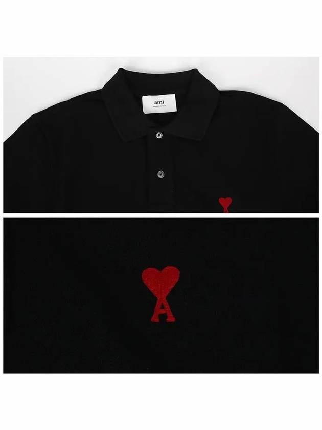 Heart Logo Polo Shirt Black - AMI - BALAAN 7