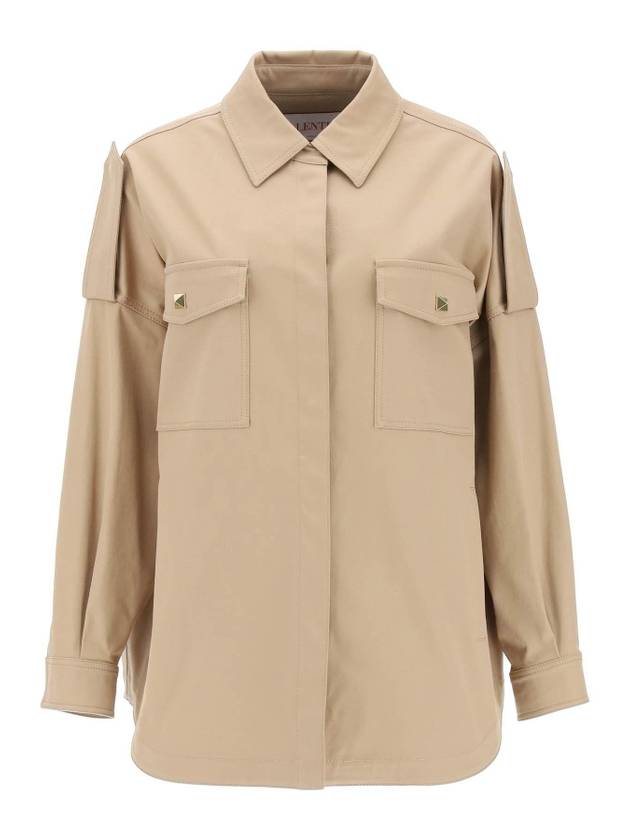 23 F W One Stud Overshirt in Stretch Cotton 3B3CIGR171M 0BG B0230963096 - VALENTINO - BALAAN 1