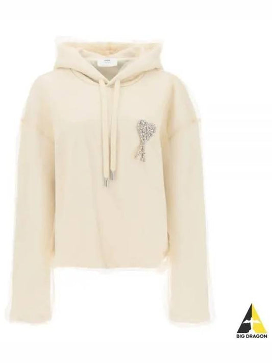 Crystal Heart Logo Hoodie Beige - AMI - BALAAN 2