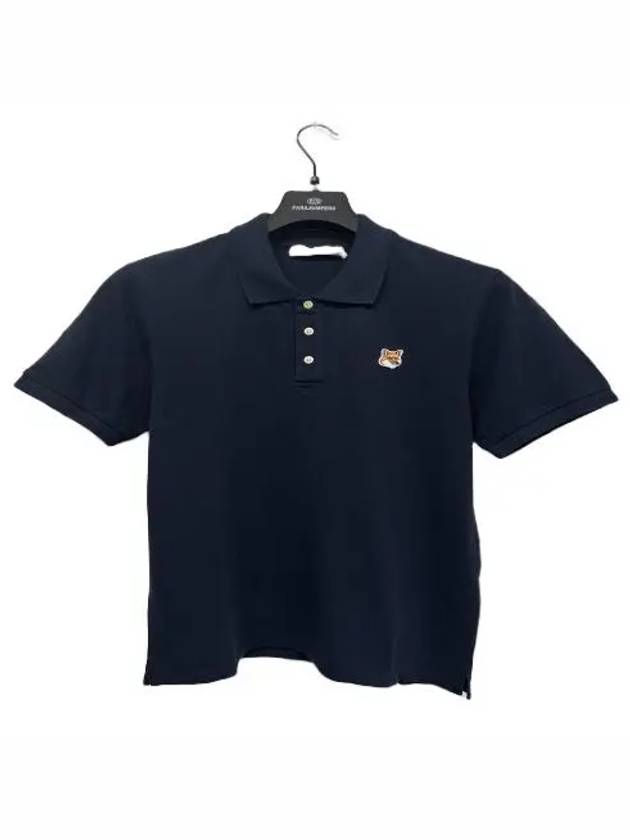 MAISON KITSUNE Fox Head Patch Classic Short Sleeve PK Shirt Navy FU00203 KJ7007 P480 - MAISON KITSUNE - BALAAN