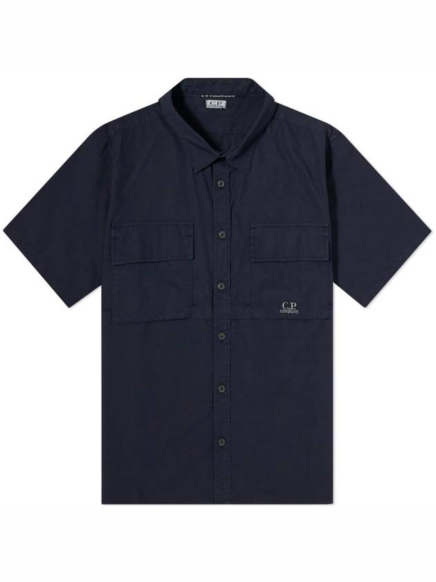 Cotton Rip-Stop Short Sleeve Shirt Navy - CP COMPANY - BALAAN 1