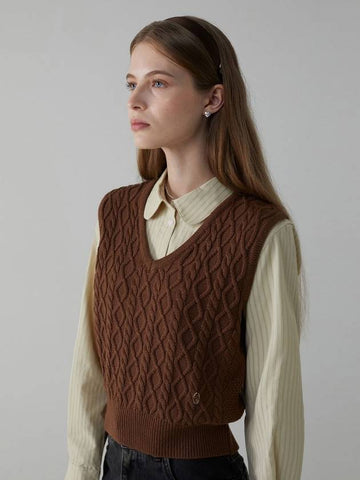 Cable V Neck Knit Vest_Brown - ITER - BALAAN 1