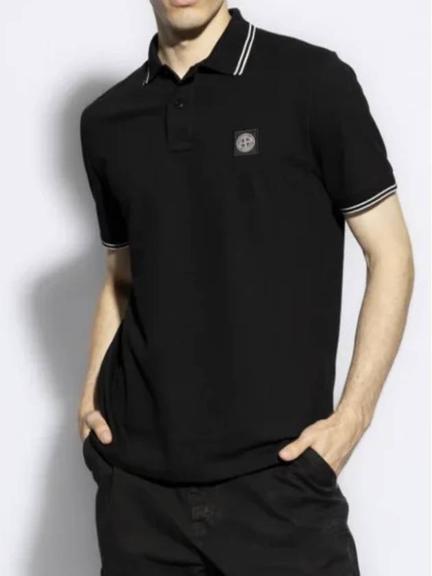 Stretch Cotton Pique Short Sleeve Polo Shirt Black - STONE ISLAND - BALAAN 3