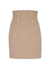 Balmain Women'S Gold Button Wool Pencil Skirt Brown - BALMAIN - BALAAN 4