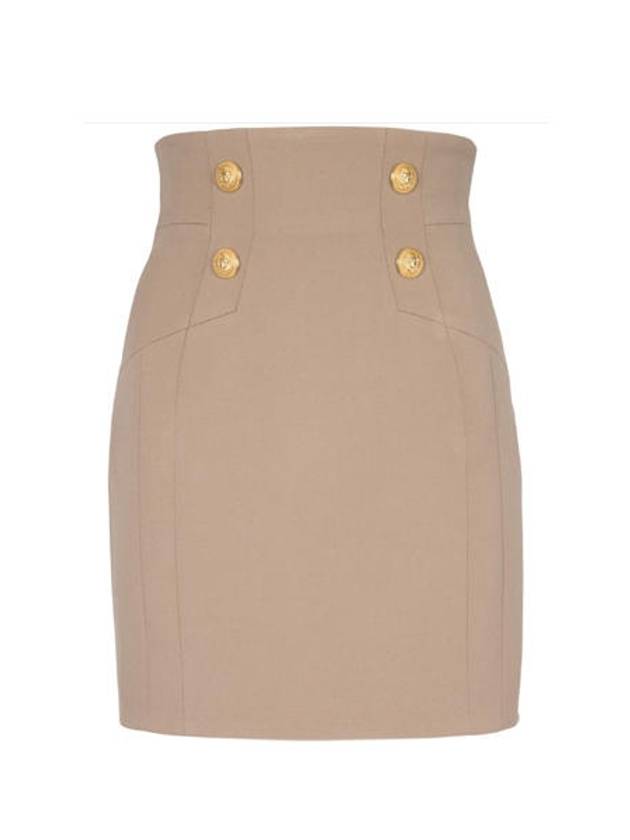 Balmain Women'S Gold Button Wool Pencil Skirt Brown - BALMAIN - BALAAN 4