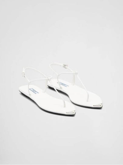 Triangle Logo Brushed Leather Flat Sandals White - PRADA - BALAAN 2