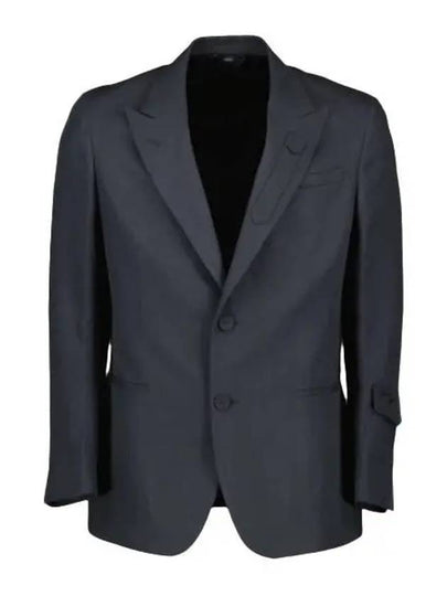 Men's Linen Blend Blazer Jacket Grey - FENDI - BALAAN 2