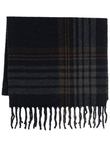 Check Pattern Fringe Scarf Navy - BRUNELLO CUCINELLI - BALAAN 1