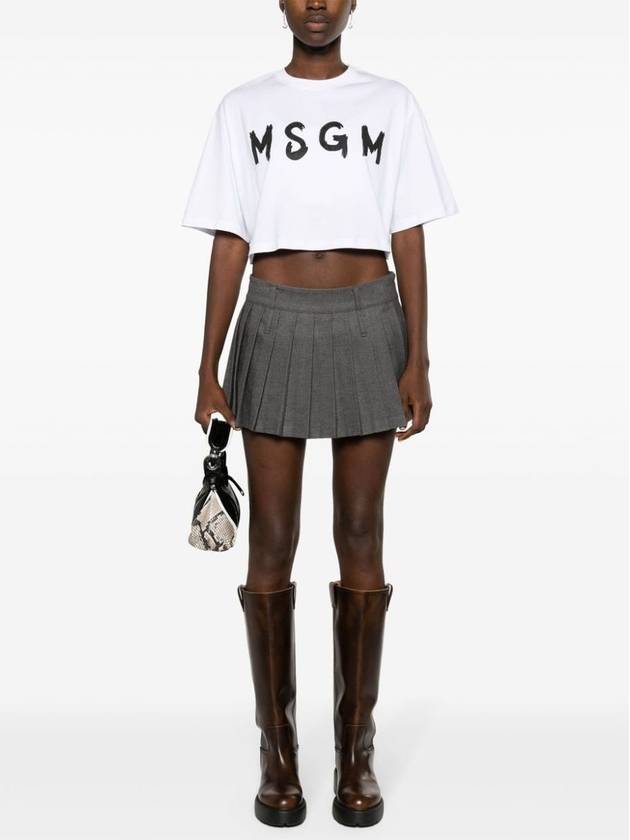 Logo Print Crop Cotton Short Sleeved T-shirt White - MSGM - BALAAN 6