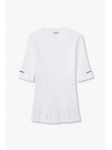 Women s Ribbed Roll Up Half T Shirt White - BRUNELLO CUCINELLI - BALAAN 1