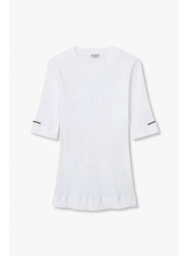 Women s Ribbed Roll Up Half T Shirt White - BRUNELLO CUCINELLI - BALAAN 1