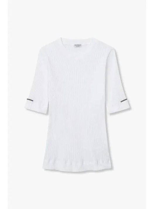 Women s Ribbed Roll Up Half T Shirt White - BRUNELLO CUCINELLI - BALAAN 1