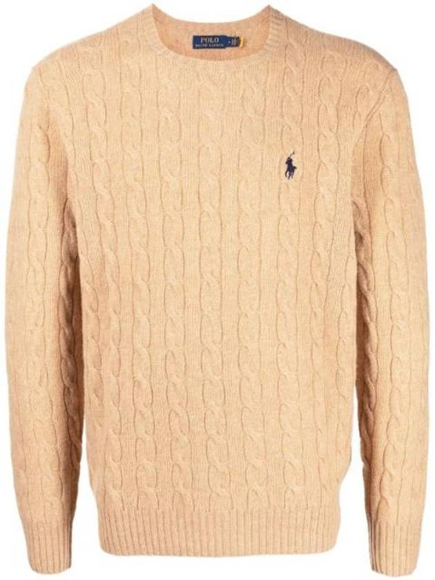 Embroid Logo Cable Knit Top Camel Melange - POLO RALPH LAUREN - BALAAN 1