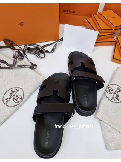 Chypre Leather Sandals Black - HERMES - BALAAN 2