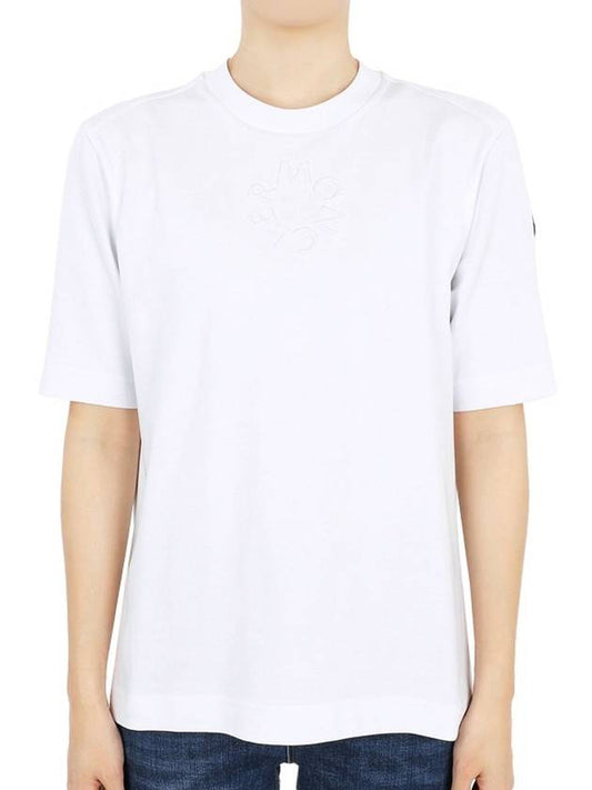 Moncler Women s Round Embroidered Logo Short Sleeve White 8C00002 89A17 001 - MONCLER - BALAAN 2