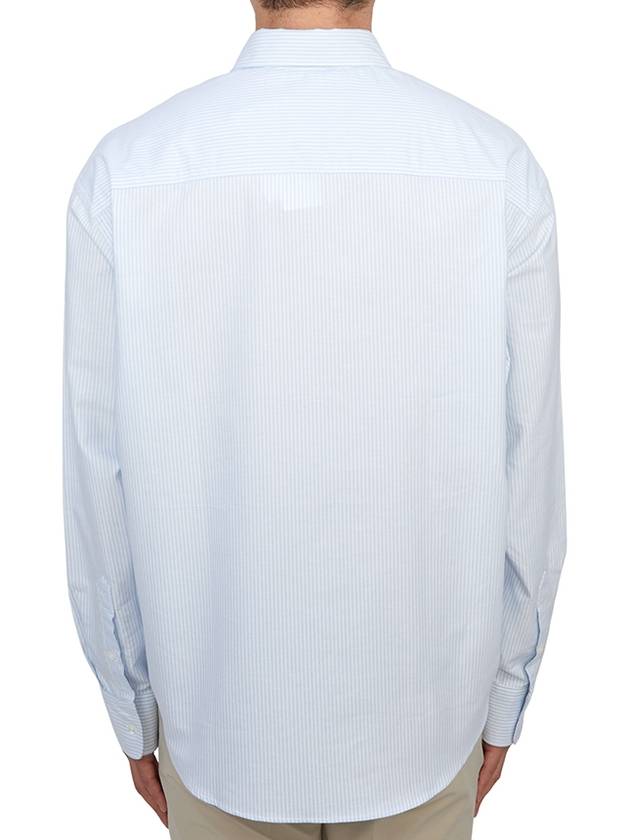 Heart Logo Stripe Oversized Fit Long Sleeve Shirt White Light Blue - AMI - BALAAN 4