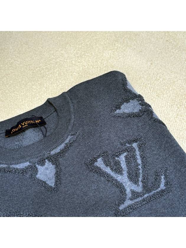 Men s Knit Jacquard Textured Cotton Crew Neck Indigo Blue - LOUIS VUITTON - BALAAN 4