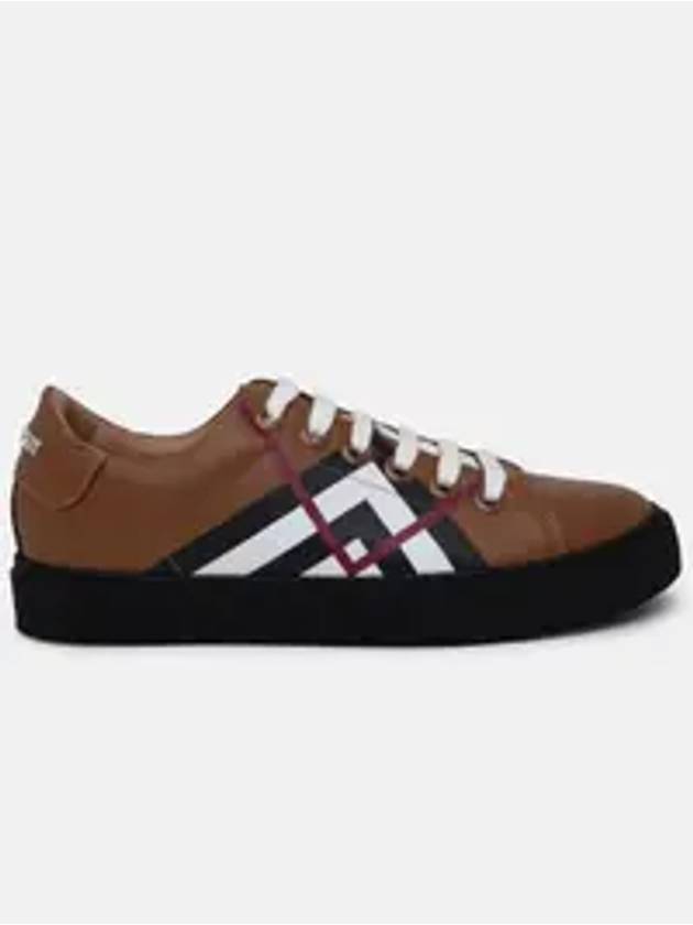 Chevron Check Leather Low Top Sneakers Brown - BURBERRY - BALAAN 3