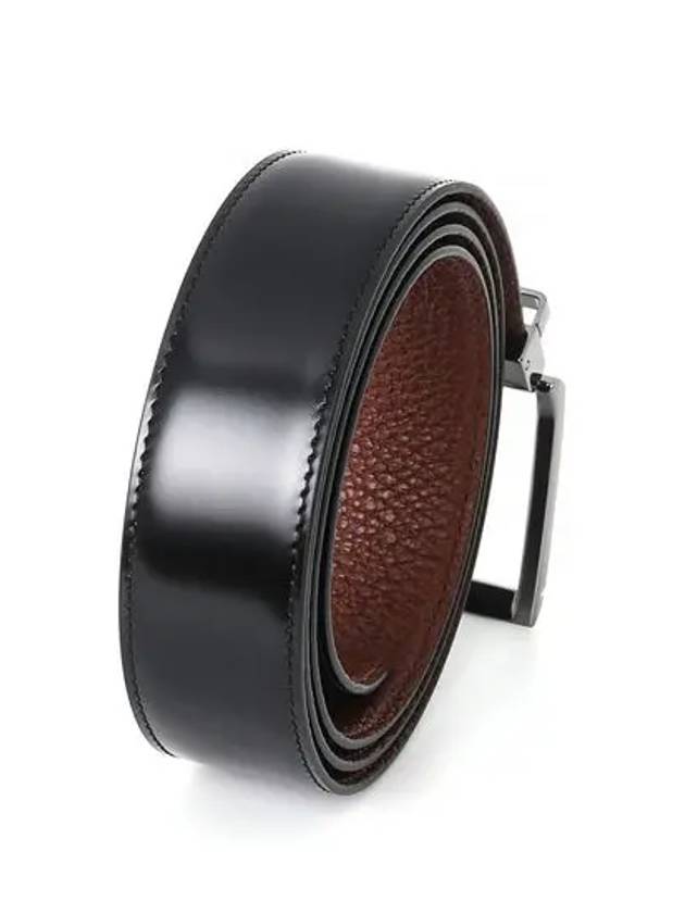 Square Reversible Leather Belt Black - SALVATORE FERRAGAMO - BALAAN 3