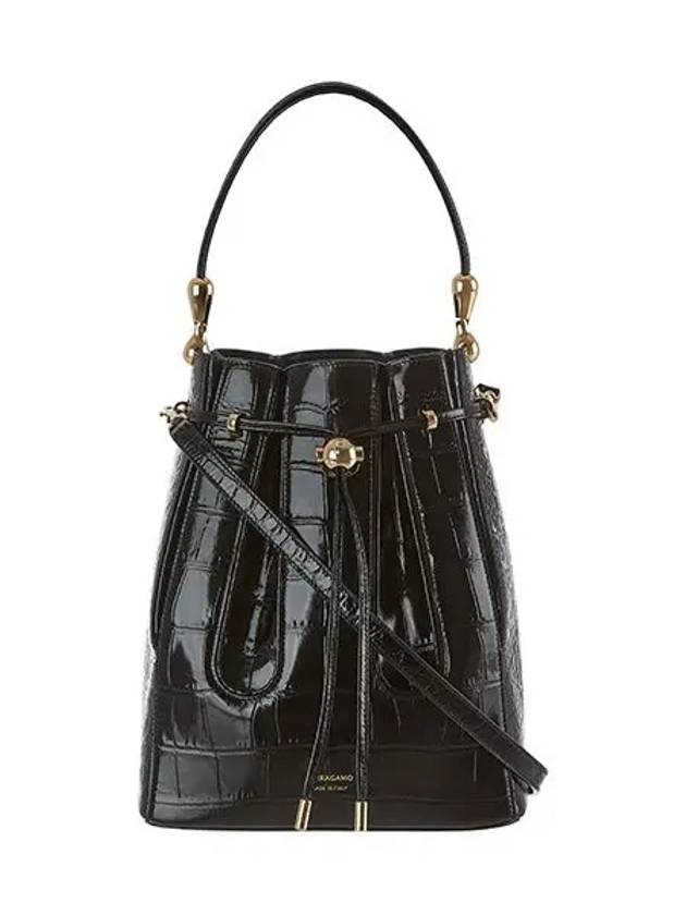 Crocodile Medium Bucket Bag Black - SALVATORE FERRAGAMO - BALAAN 3