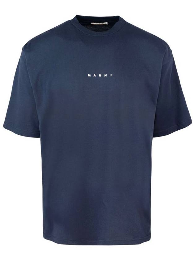 Logo Organic Cotton Short Sleeve T-Shirt Navy - MARNI - BALAAN 2