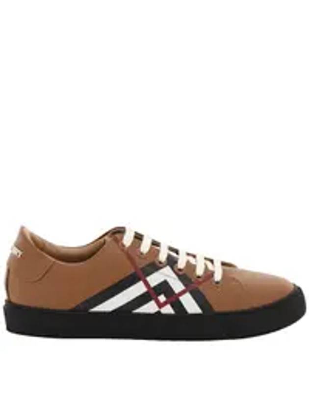 Chevron Check Leather Low Top Sneakers Brown - BURBERRY - BALAAN 2