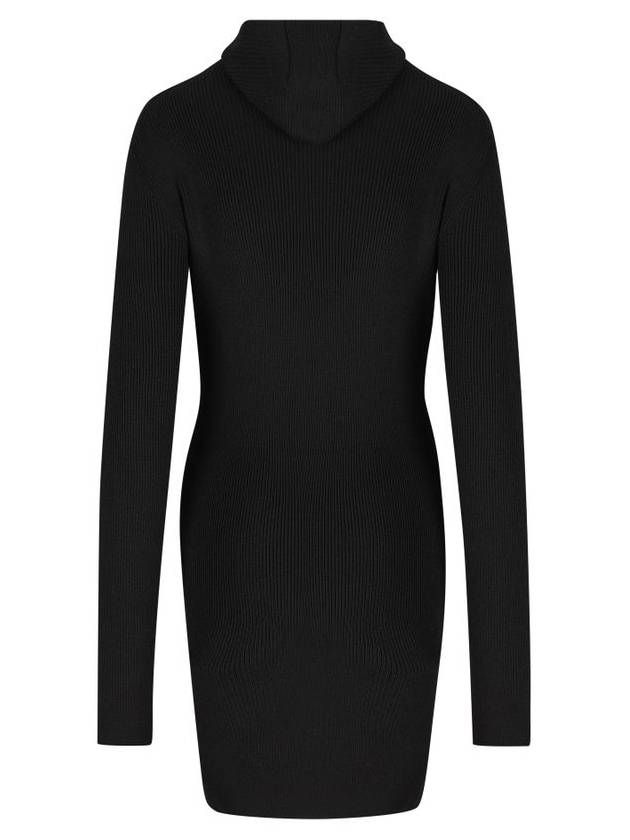 Long Sleeve Hooded Wool Silk Short Dress Black - FENDI - BALAAN 3