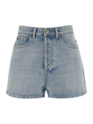 Loose Fit Denim Cotton Shorts Blue - MIU MIU - BALAAN 1