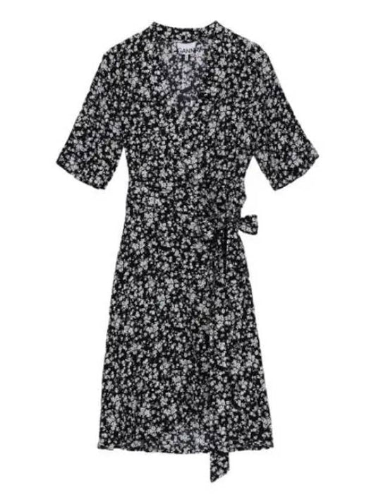Mini flower printing V neck dress black - GANNI - BALAAN 1