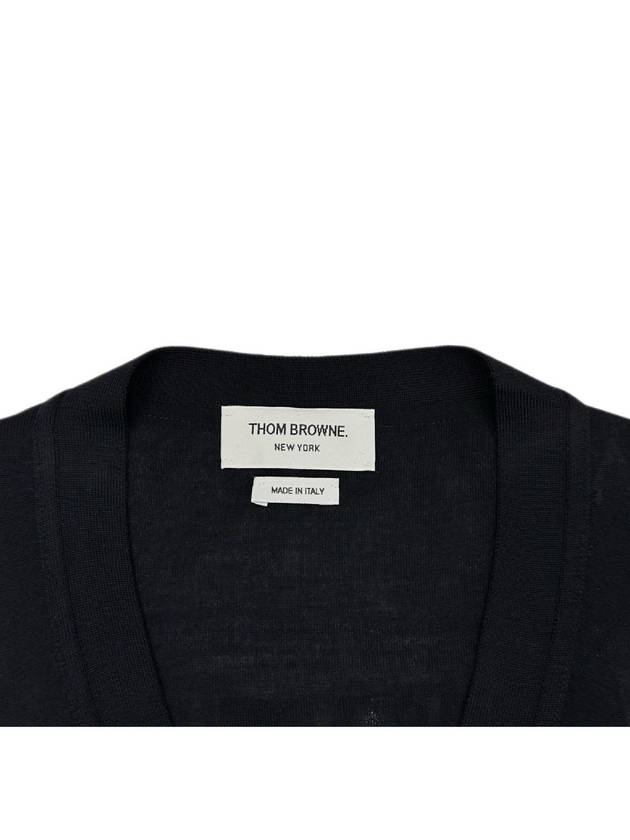 Men's Classic V-neck Merino Wool Cardigan Navy - THOM BROWNE - BALAAN 7