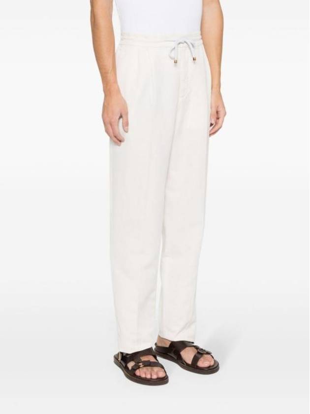 Drawstring Pleated Tapered Straight Pants White - BRUNELLO CUCINELLI - BALAAN 3