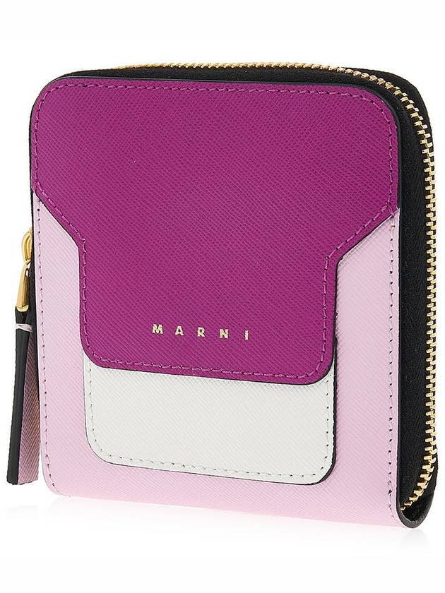 Logo Printed Round Zip Leather Half Wallet Pink - MARNI - BALAAN 3