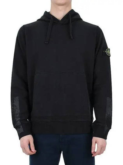 Logo Patch Brushed Cotton Hoodie Black - STONE ISLAND - BALAAN 2