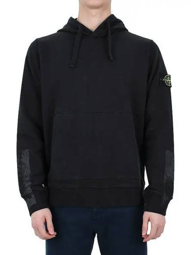 Tape For Print Brushed Cotton Fleece Hoodie Black - STONE ISLAND - BALAAN 2