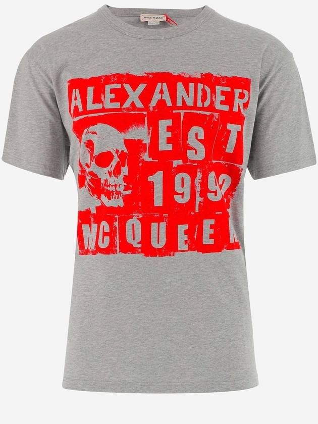 Skull Printed Crewneck Short Sleeve T-Shirt Grey - ALEXANDER MCQUEEN - BALAAN 1