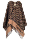 Roma Allover Logo Wool Cashmere Poncho Brown - FENDI - BALAAN 1