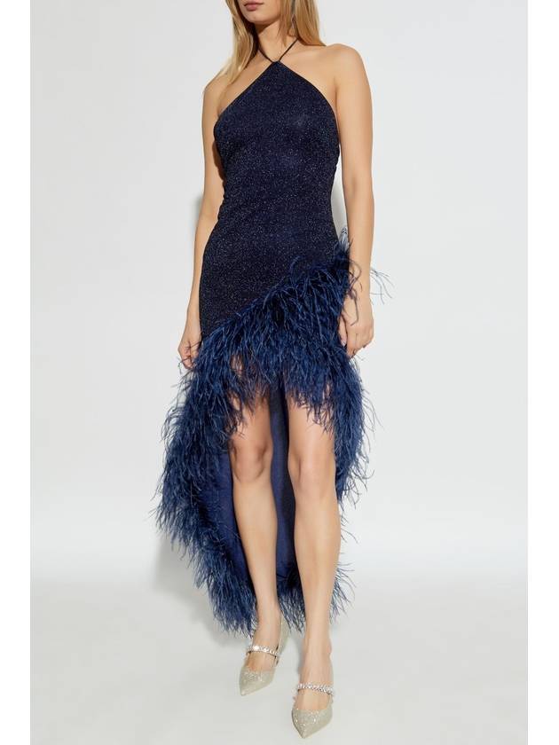 Oseree Dress With Ostrich Feathers, Women's, Navy Blue - OSEREE - BALAAN 3