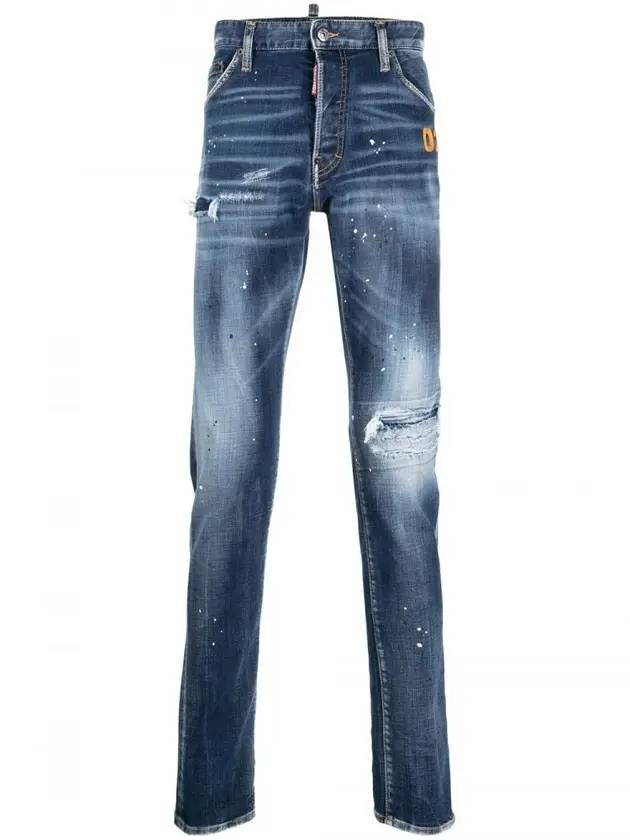 Men's Embroidery Logo Patch Straight Jeans Blue - DSQUARED2 - BALAAN 1