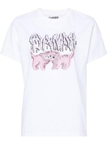 Relaxed Cats Short Sleeve T-Shirt White - GANNI - BALAAN 1