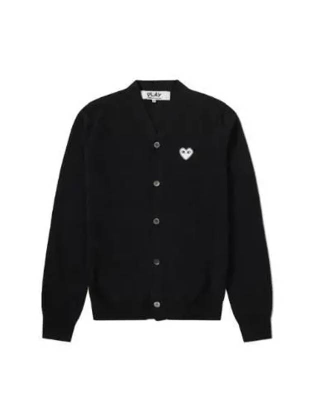 White Heart Waffen V-neck Knit Cardigan Black - COMME DES GARCONS - BALAAN 2