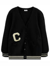 Logo Patch Long College Cardigan Black - CELINE - BALAAN 2