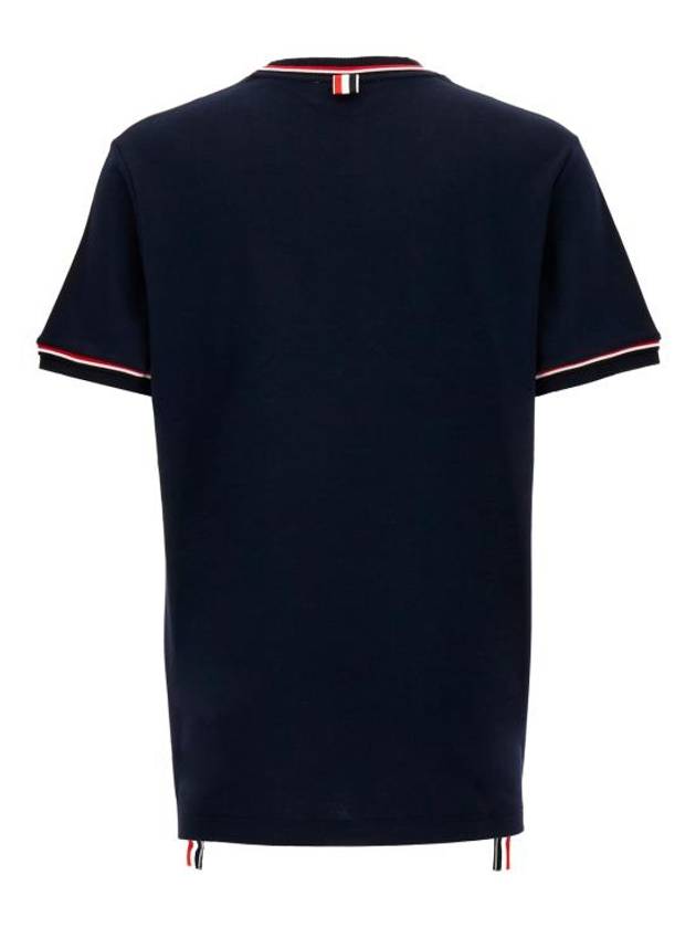 RWB Trimmed Cotton Short Sleeve T-Shirt Navy - THOM BROWNE - BALAAN 3